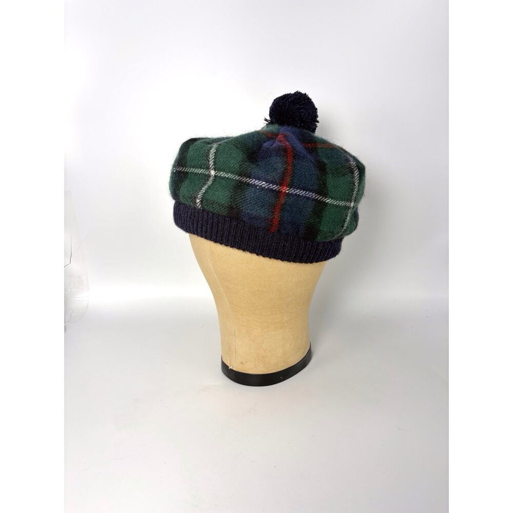 Scottish Lochcarron wool beanie hat Highlander plaid tam pom grn blu red wht NWT - Picture 3 of 9